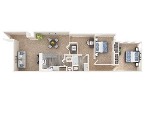 Floor plan for 2 beds, 1 bath, 1326 sqft